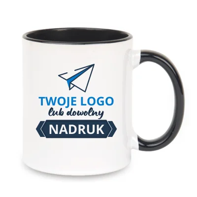 Kubek z czarnym wnętrzem i uszkiem – z nadrukiem