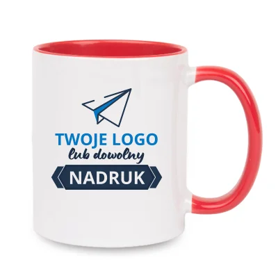 Kubek z czerwonym wnętrzem i uszkiem – z nadrukiem