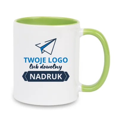 Kubek z jasnozielonym wnętrzem i uszkiem – z nadrukiem
