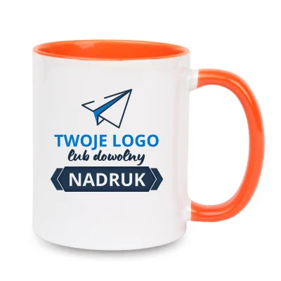 Kubek z pomarańczowym wnętrzem i uszkiem – z nadrukiem