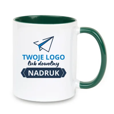 Kubek z zielonym wnętrzem i uszkiem – z nadrukiem